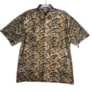 Rum Reggae Cabana Shirt Mens Large Fish Print Cotton Batik Outdoors Casual Lake